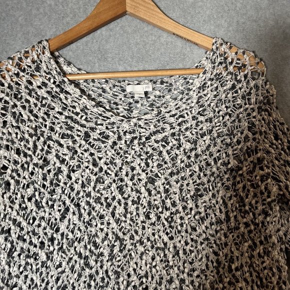 J Jill Sweater Womens Medium Black White Open Knit Popover Pullover Chunky - Picture 4 of 11